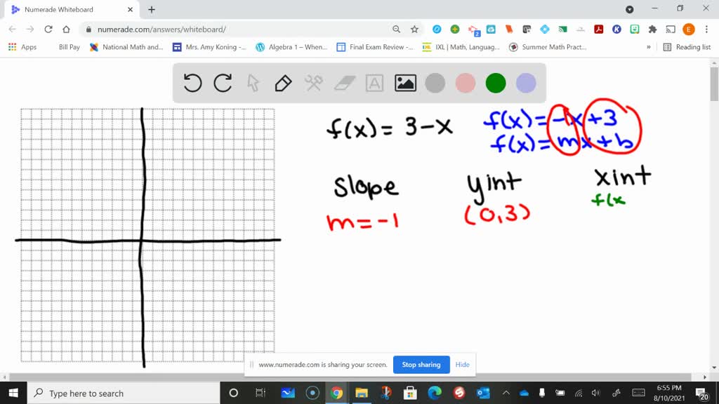 SOLVED: Graph the linear function y=f(x)=3-0.5 x on a rectangular ...