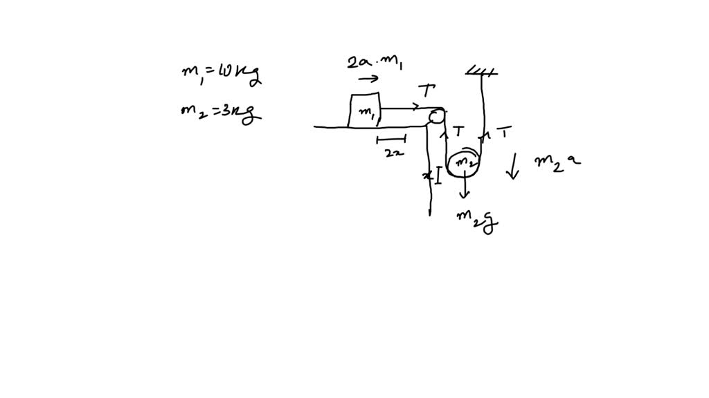 In the drawing, the rope and the pulleys are massless, and there is no ...