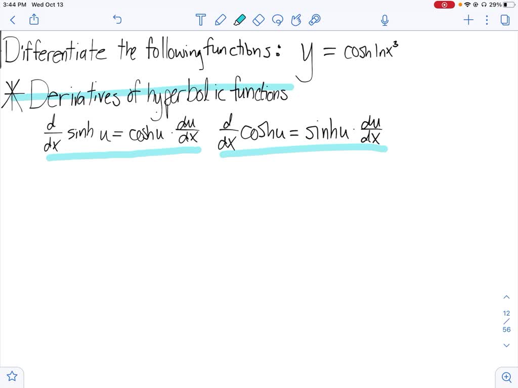 SOLVED:Differentials. y=cosh(lnx^3)