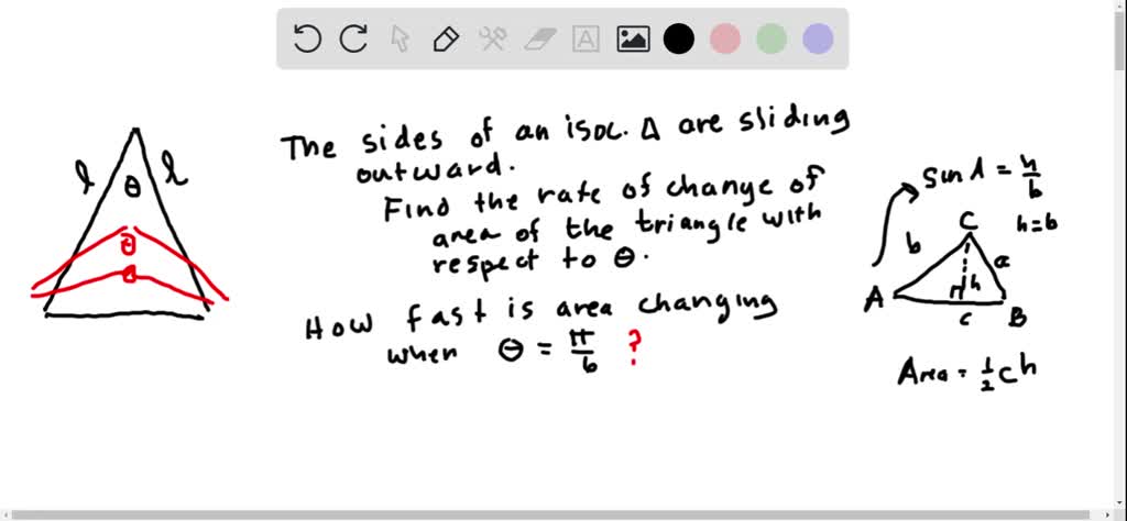 SOLVED:Rate of Change The sides of an isosceles triangle are sliding ...