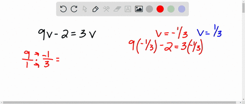 determine-whether-the-given-values-are-solutions-to-the-equation-9-v-23-v-a-v-frac13-b-vfrac13