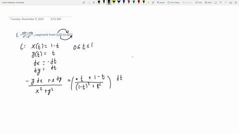 evaluate-the-line-integral-int_c-frac-y-d-xx-d-yx2y2-segment-from-10-to-01