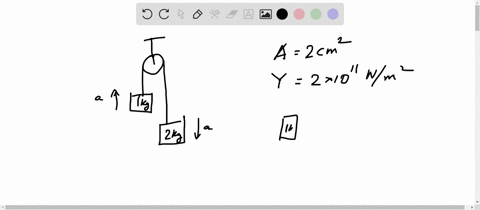 two-bodies-of-masses-1-mathrmkg-and-2-mathrmkg-are-connected-by-a-steel-wire-of-crosssection-2-mathr