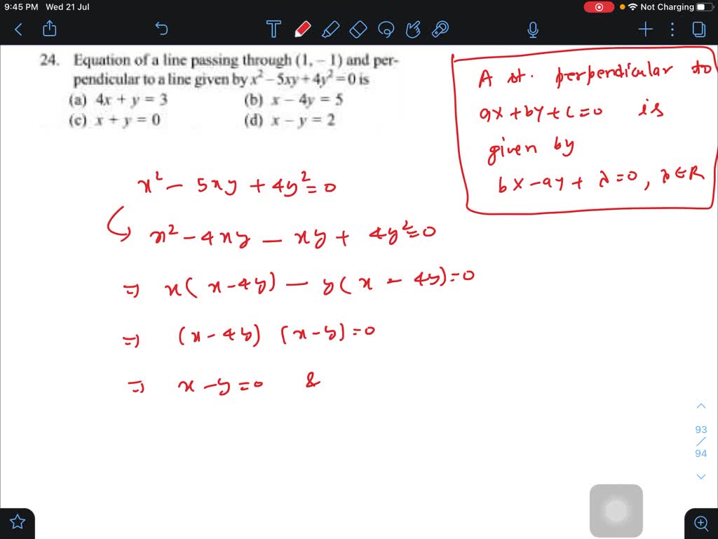 Solved Write The Equations Of The Lines I Parallel Ii Perpendicular To The Given Line Passing Through The Point P A P 1 Aˆ 2 2x Aˆ Y 4 B P Aˆ 1 0 Y Aˆs5