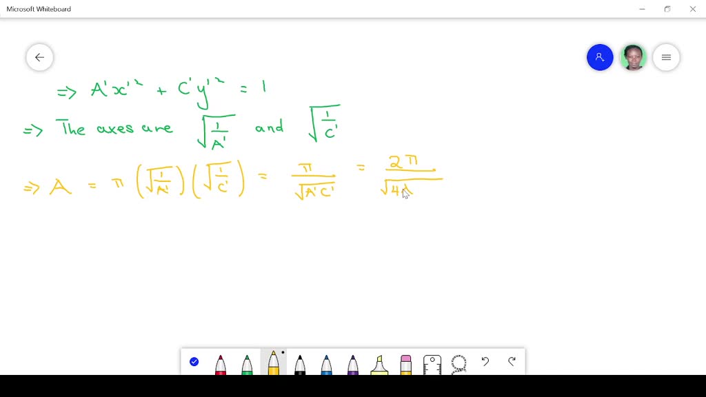 Solved a nice area formula for ellipses when b 2 4 a c is negative the