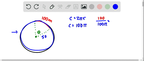an-arc-of-length-100-m-subtends-a-central-angle-theta-in-a-circle-of-radius-50-mathrmm-find-the-meas