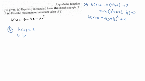SOLVED:A quadratic function f is given. a. Express f in standard form ...