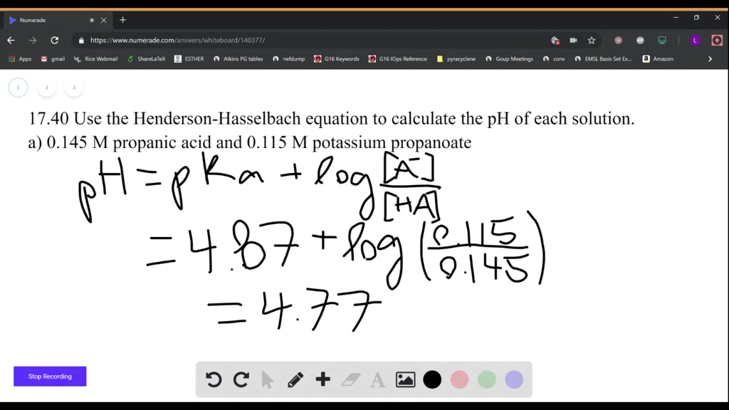 Solved Use The Henderson Hasselbalch Equation To Calculate The Ph Of Each Solution A A