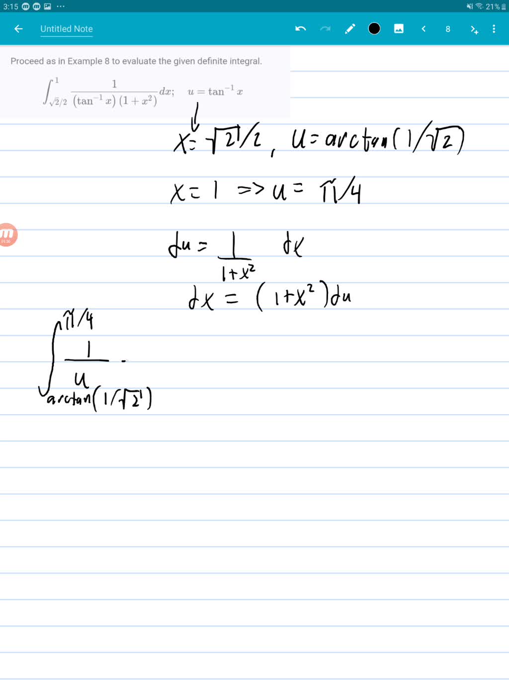 solved-proceed-as-in-example-8-to-evaluate-the-given-definite-integral