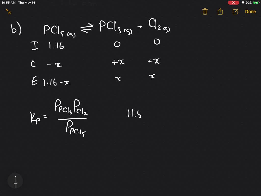 For the reaction PCl5( g) ⇌PCl3( g)+Cl2( g) at 600 . K, the equilibrium ...