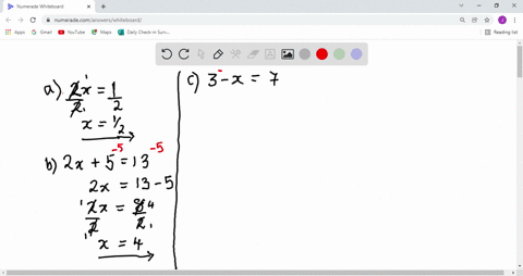 solve-the-following-equations-a-2-x1-b-2-x513-c-3-x7-d-3-4-x5-e-7-x0-f-frac3x710