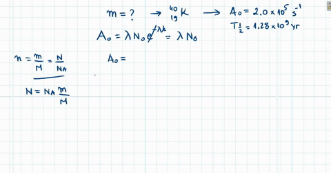 ii-calculate-the-mass-of-a-sample-of-pure-40-mathrmk-with-an-initial-decay-rate-of-20-times-105-math