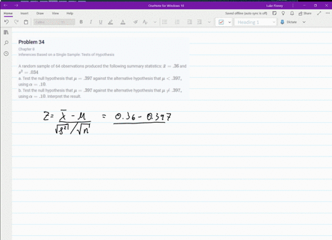 a-random-sample-of-64-observations-produced-the-following-summary-statistics-barx36-and-s2034-a-test