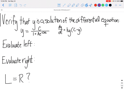 verify-that-y-is-a-solution-of-the-differential-equation-yfracc1a-e-c-h-t-a-text-and-c-text-constant