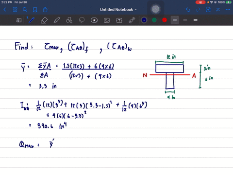 if-the-mathrmt-beam-is-subjected-to-a-vertical-shear-of-v12-kip-determine-the-maximum-shear-stress-i