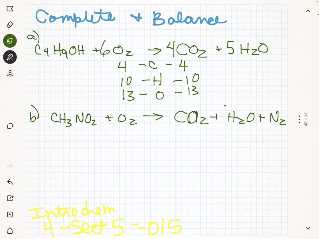 SOLVED:Complete And Balance Each Combustion Equation. A) C4 H9 OH+O2 → ...