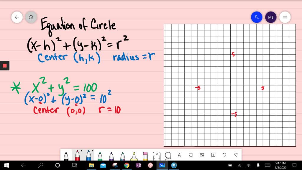 Solved Graph Each Equation X 2 Y 2 100