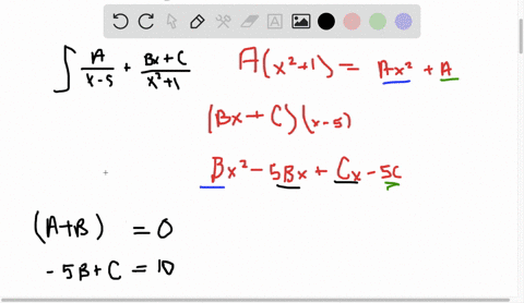 evaluate-the-integral-int-frac10-x2x3-5-x2x-5-d-x-text-use-fracax-5fracb-xcx21-2