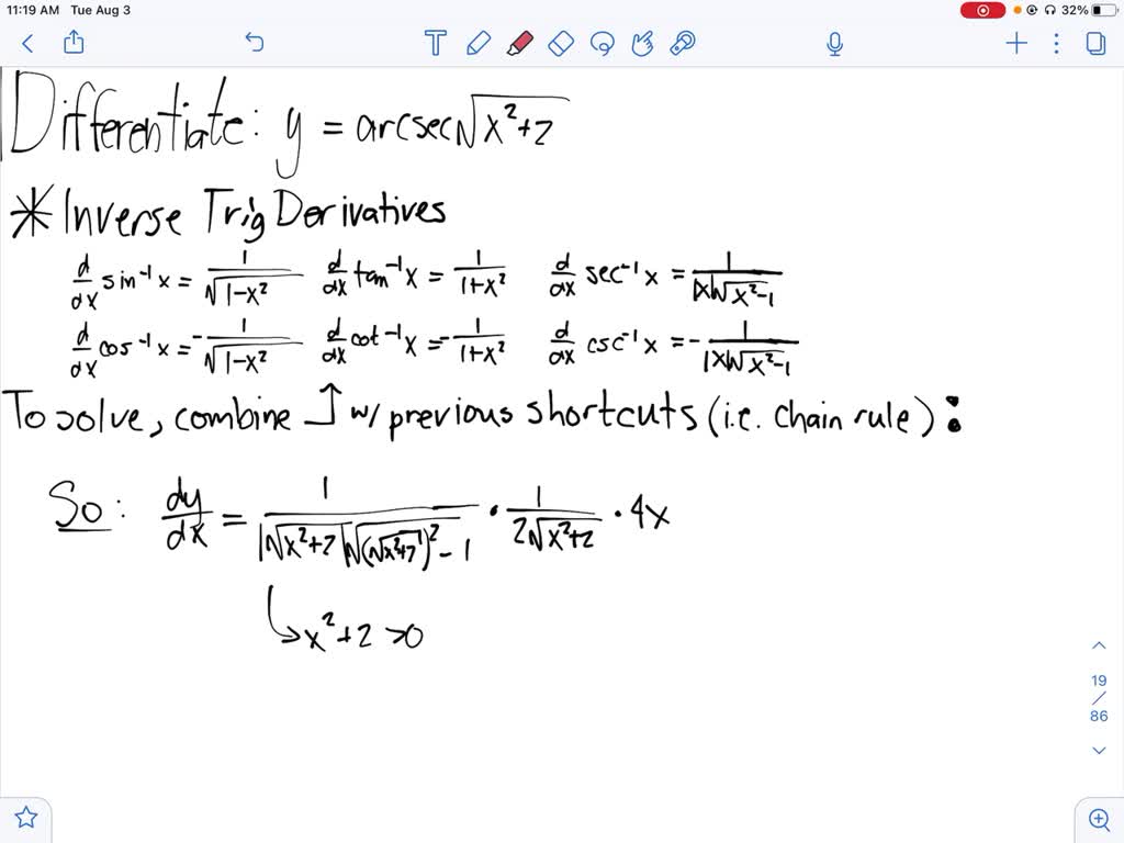 SOLVED:Differentiate. y=arcsec √(x^2+2)