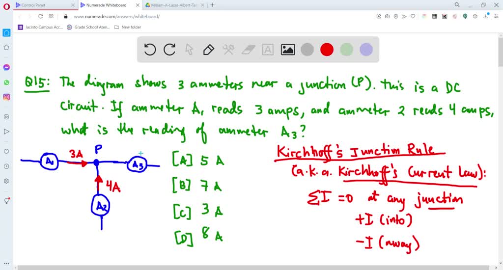 SOLVEDThree ammeters are located near junction P in a direct current