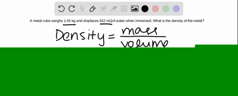 a-cube-of-metal-weighs-145-kg-and-displaces-542-ml-of-water-when-immersed-calculate-the-density-of-t