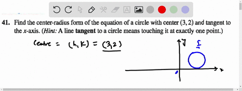 find-the-center-radius-form-of-the-equation-of-a-circle-with-center-32-and-tangent-to-the-x-axis-hin