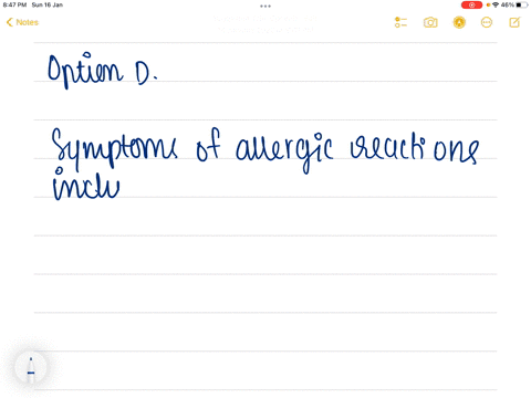 which-of-the-following-is-not-an-allergic-reaction-symptom-a-sneezing-b-watery-eyes-c-difficulty-in-