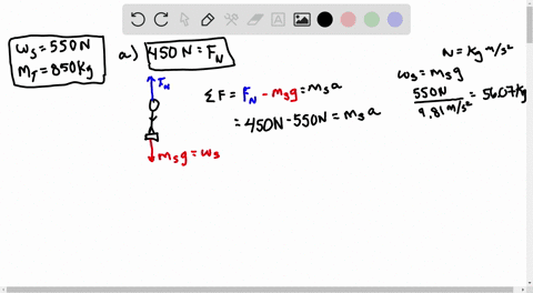 SOLVED: A 550 -N physics student stands on a bathroom scale in an 850 ...