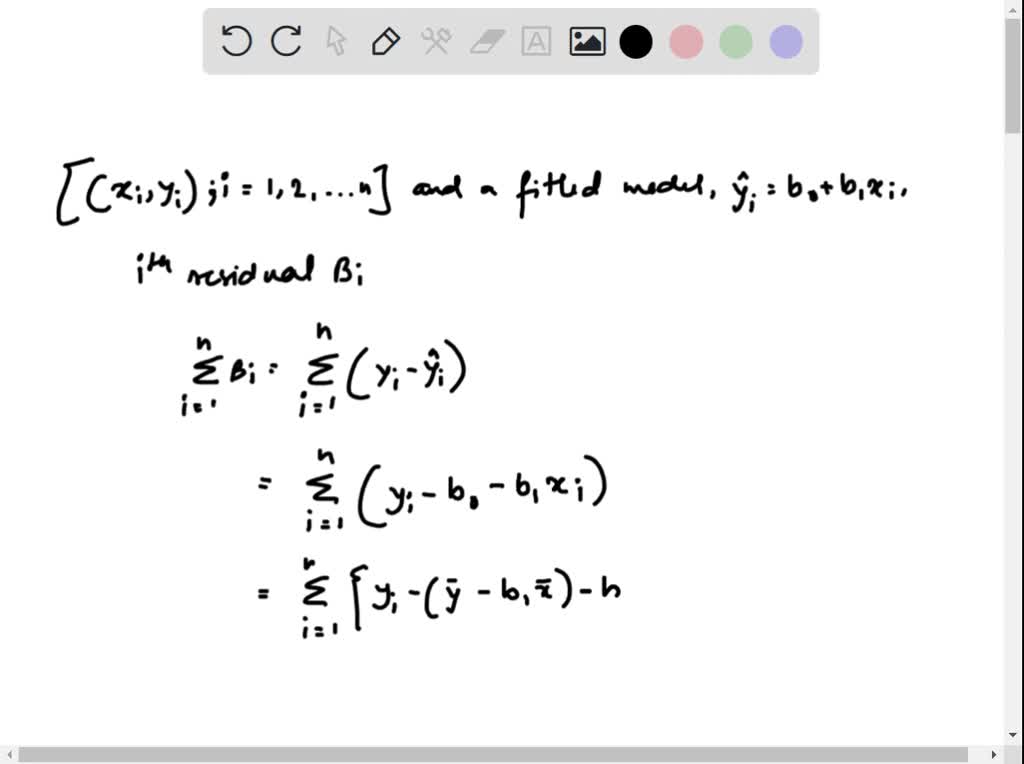 SOLVED:a. Show That The Least Squares Normal Equations Imply Ei=0 And ...