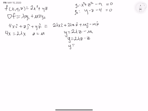 find-the-extreme-values-of-fx-y-z2-x2y-z-on-the-intersection-of-the-cylinder-x2z29-and-the-plane-y-z