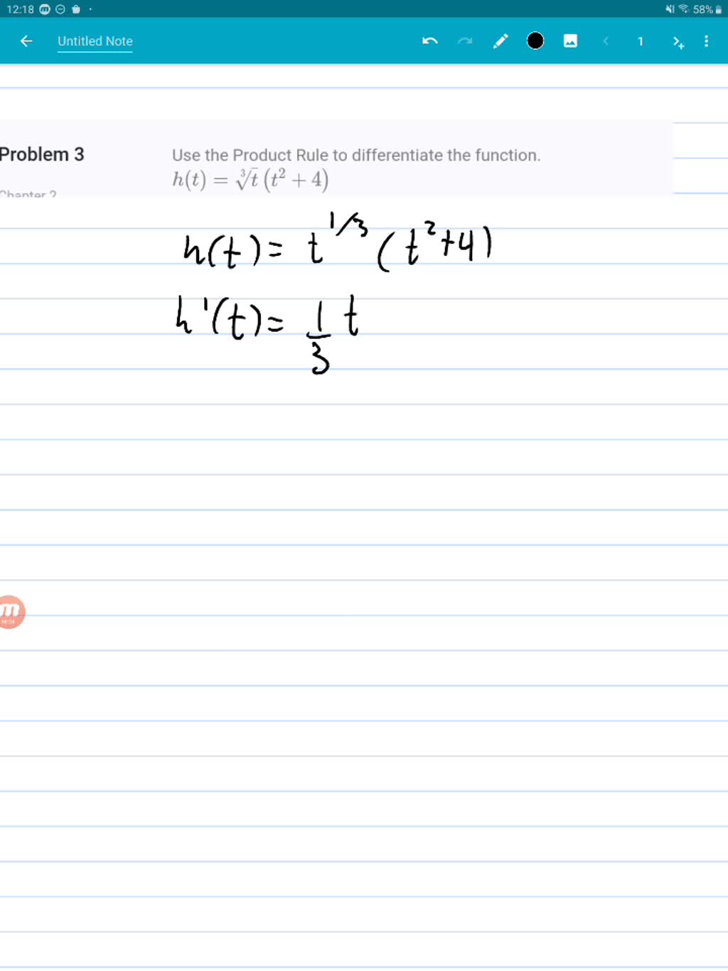 SOLVED Use The Product Rule To Differentiate The Function H t t t 2 4 