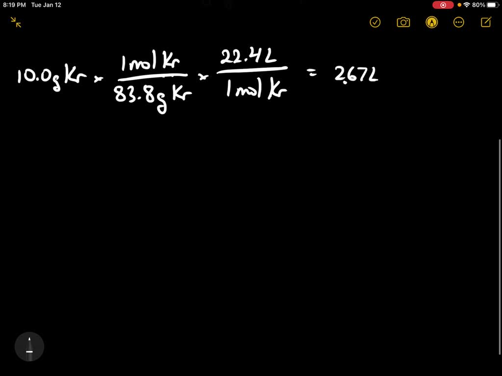 SOLVED: Which gas sample has the greatest volume at STP? a. 10.0 gKr b