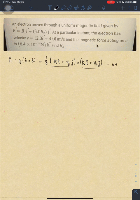 an-electron-moves-through-a-uniform-magnetic-field-given-by-vecbb_x-hatileft30-b_xright-hatmathrmj-a