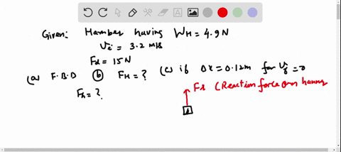 a-49-n-hammer-head-is-stopped-from-an-initial-downward-velocity-of-32-mathrmm-mathrms-in-a-distance-