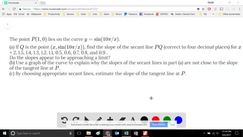 Solved The Point P 1 0 Lies On The Curve Y S