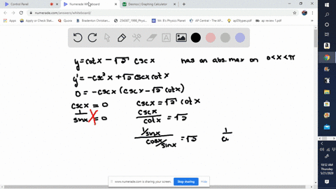 a-the-function-ycot-x-sqrt2-cse-x-has-an-absolute-maximum-value-on-the-interval-0xpi-find-it-b-graph