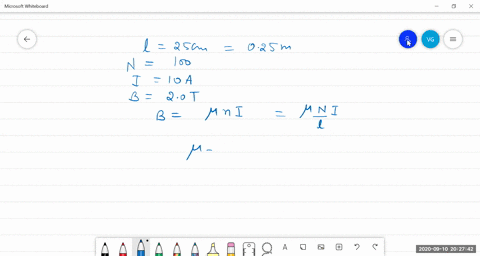 a-solenoid-with-an-iron-core-is-25-mathrmcm-long-and-is-wrapped-with-100-turns-of-wire-when-the-curr