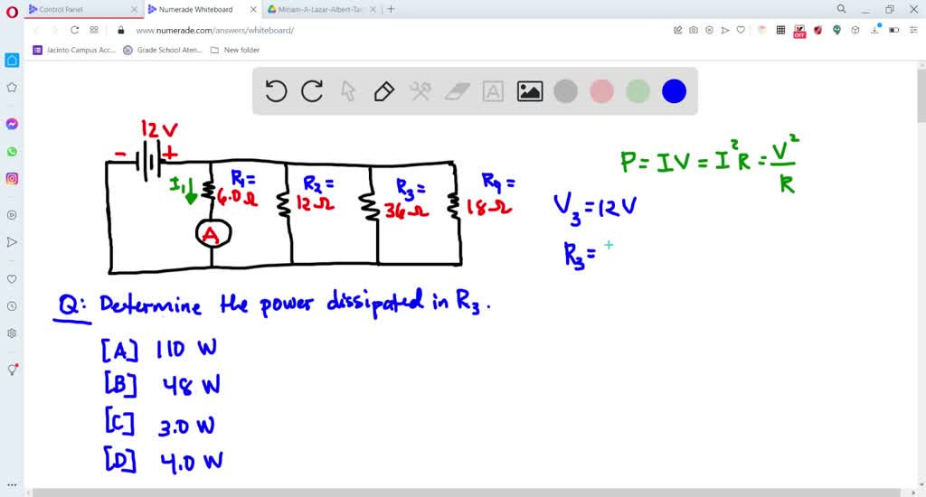SOLVEDHow much power is dissipated in the 36 ohm resistor? (A) 110 W
