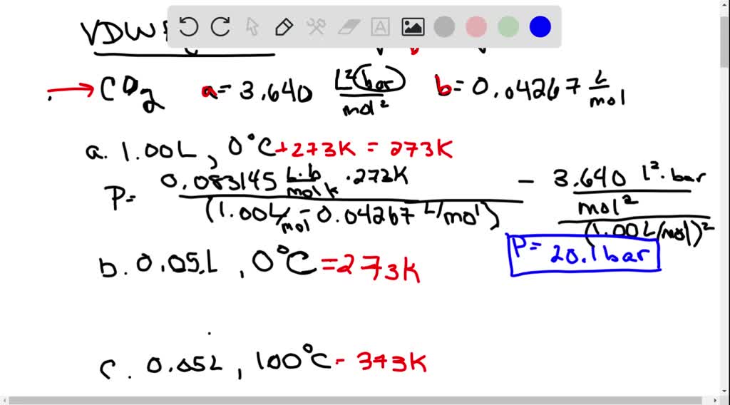 SOLVED:Using the van der Waals equation, calculate the pressure exerted ...