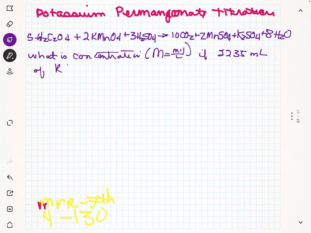 SOLVEDThe concentration of a solution of potassium permanganate, KMnO4