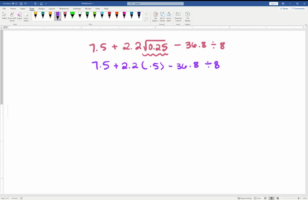 SOLVED:Simplify. 7.5+2.2 \sqrt{0.25}-36.8 \div 8