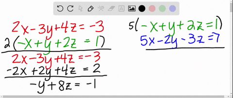 solve-each-system-of-linear-equations-beginarrayl2-x-3-y4-z-3-xy2-z1-5-x-2-y-3-z7endarray