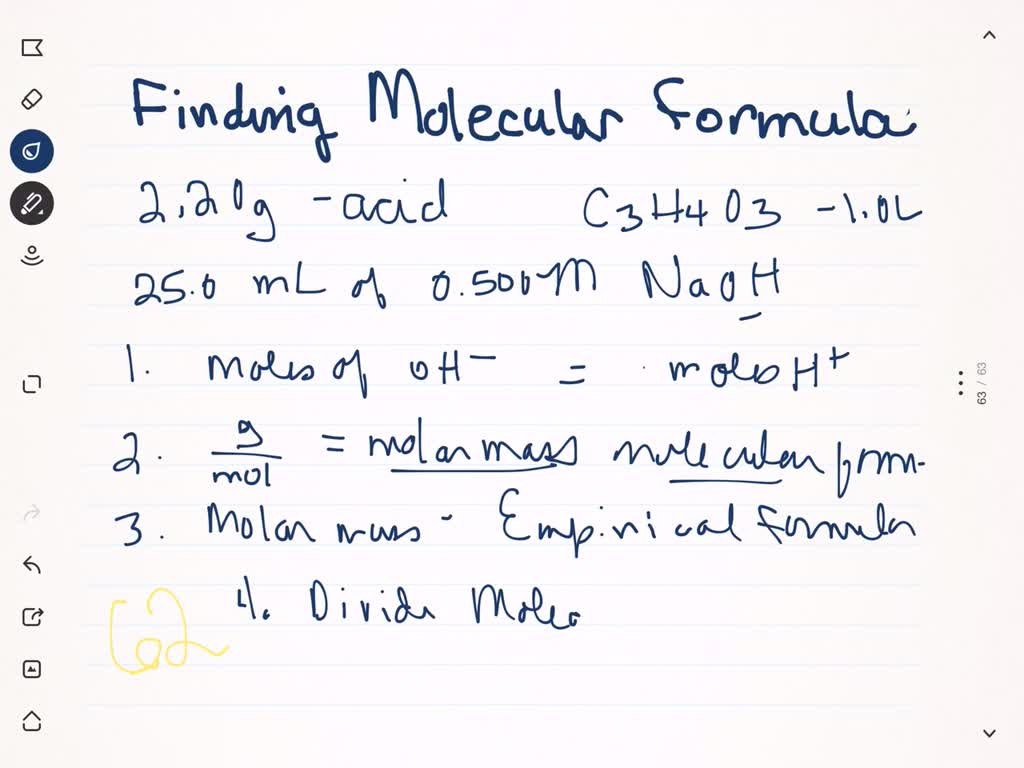 SOLVEDA 2.20 g sample of an unknown acid (empirical formula .=C3 H4 O3) is dissolved in 1.0 L
