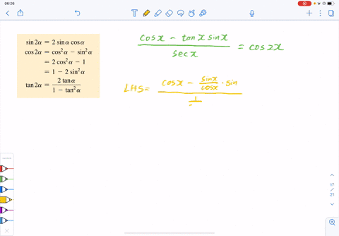 prove-the-given-identities-fraccos-x-tan-x-sin-xsec-xcos-2-x-2