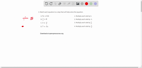 match-each-equation-to-a-step-that-will-help-solve-the-equation-a-5-x04-1-multiply-each-side-by-5-b-