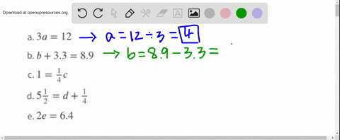 solve-each-equation-a-3-a12-b-b3389-c-1frac14-c-d-5-frac12dfrac14-e-2-e64