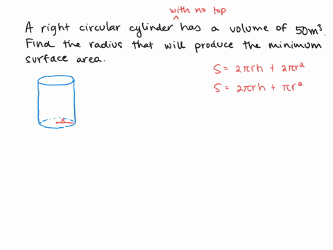 SOLVED:A right circular cylinder has volume of 100 cubic inches. Find ...