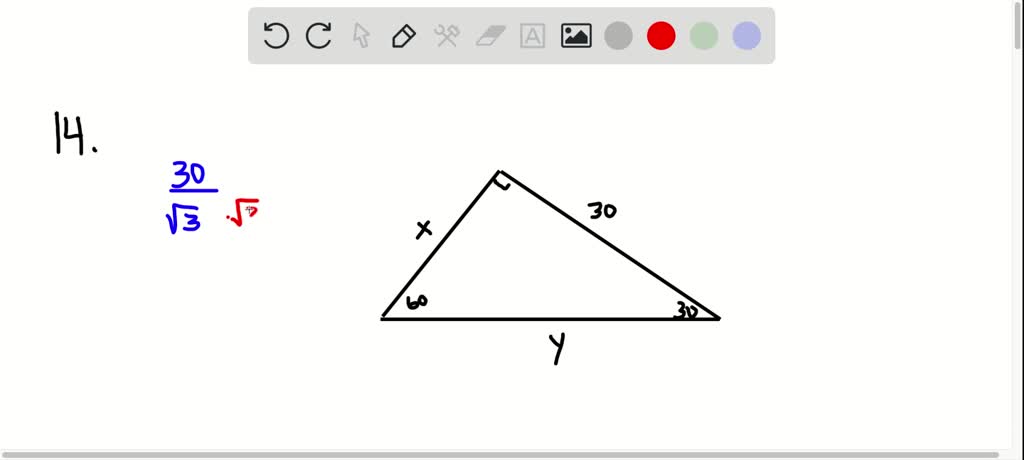 SOLVED:Find the lengths labeled x and y in each of these 30^∘-60^∘ ...