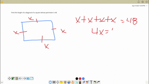 find-the-length-of-a-diagonal-of-a-square-whose-perimeter-is-48