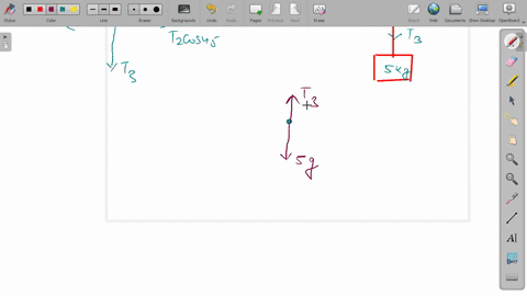 a-mass-of-500-mathrmkg-hangs-attached-to-three-strings-as-shown-in-figure-414-find-the-tension-in-ea
